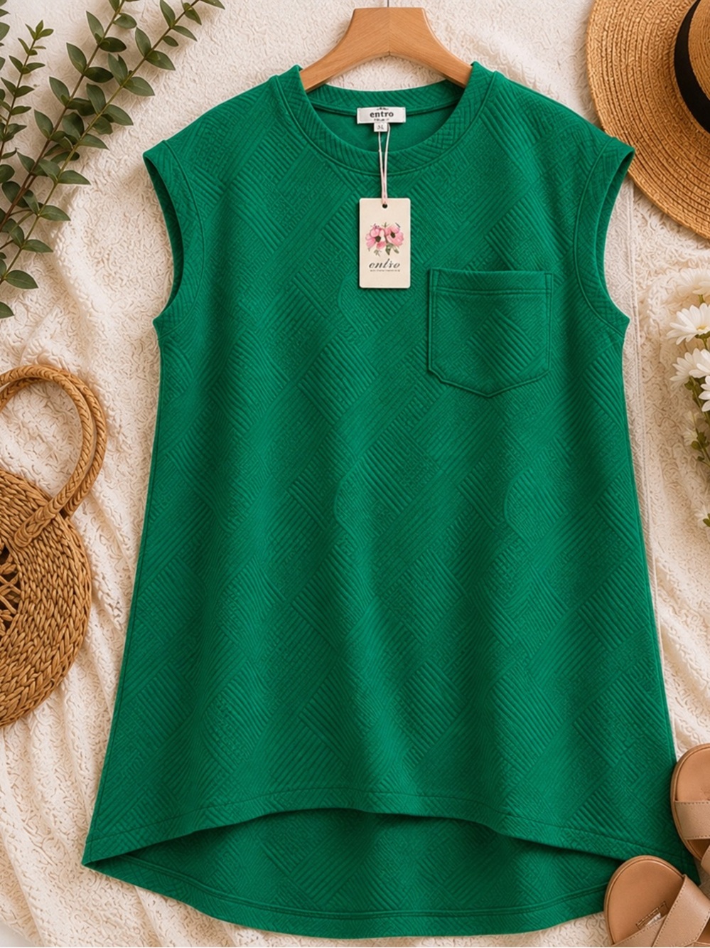 Entro 2X Emerald Green Textured Pocket Shift Dress NWT